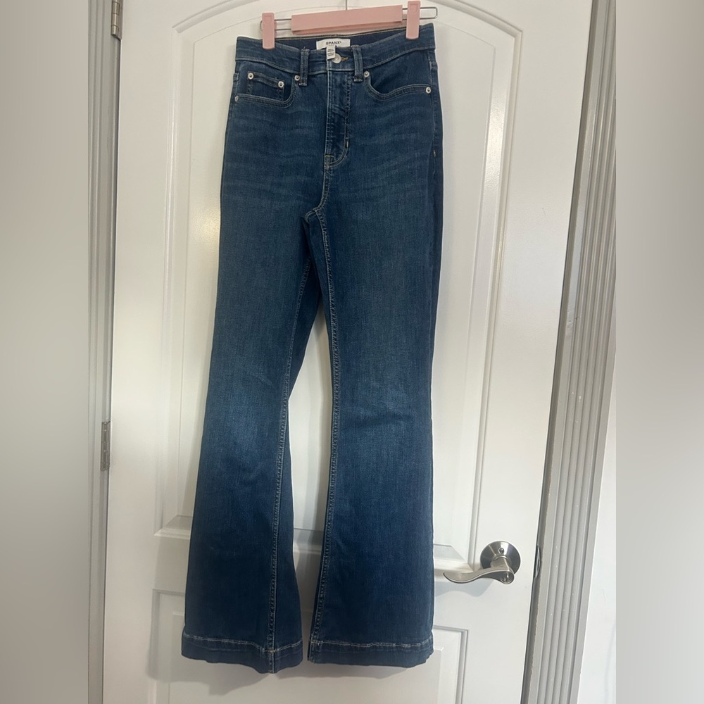 SPANX SpanxShape EveryWear Wide Leg Flare Blue Jeans Size 4 retro chic 90s fall